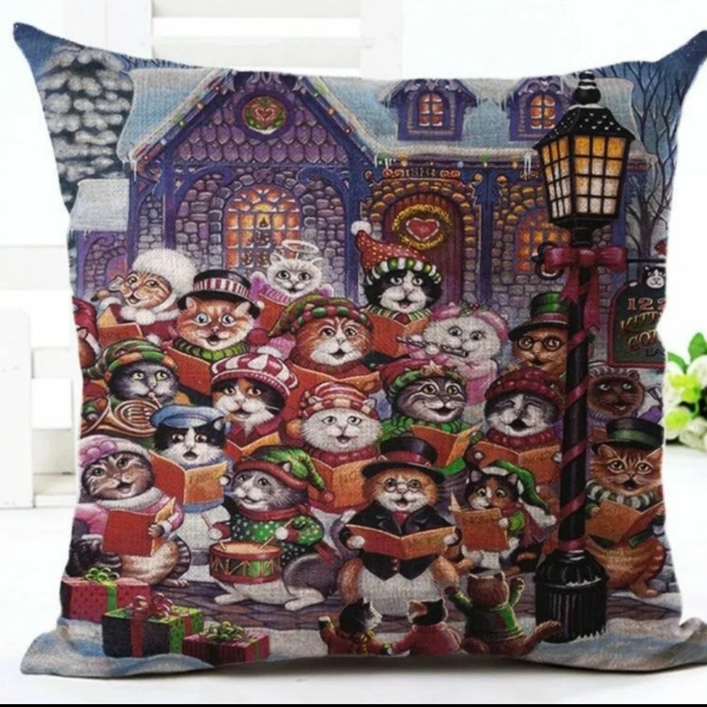 New Kitty Carolers Throw Pillow Case/Cover
